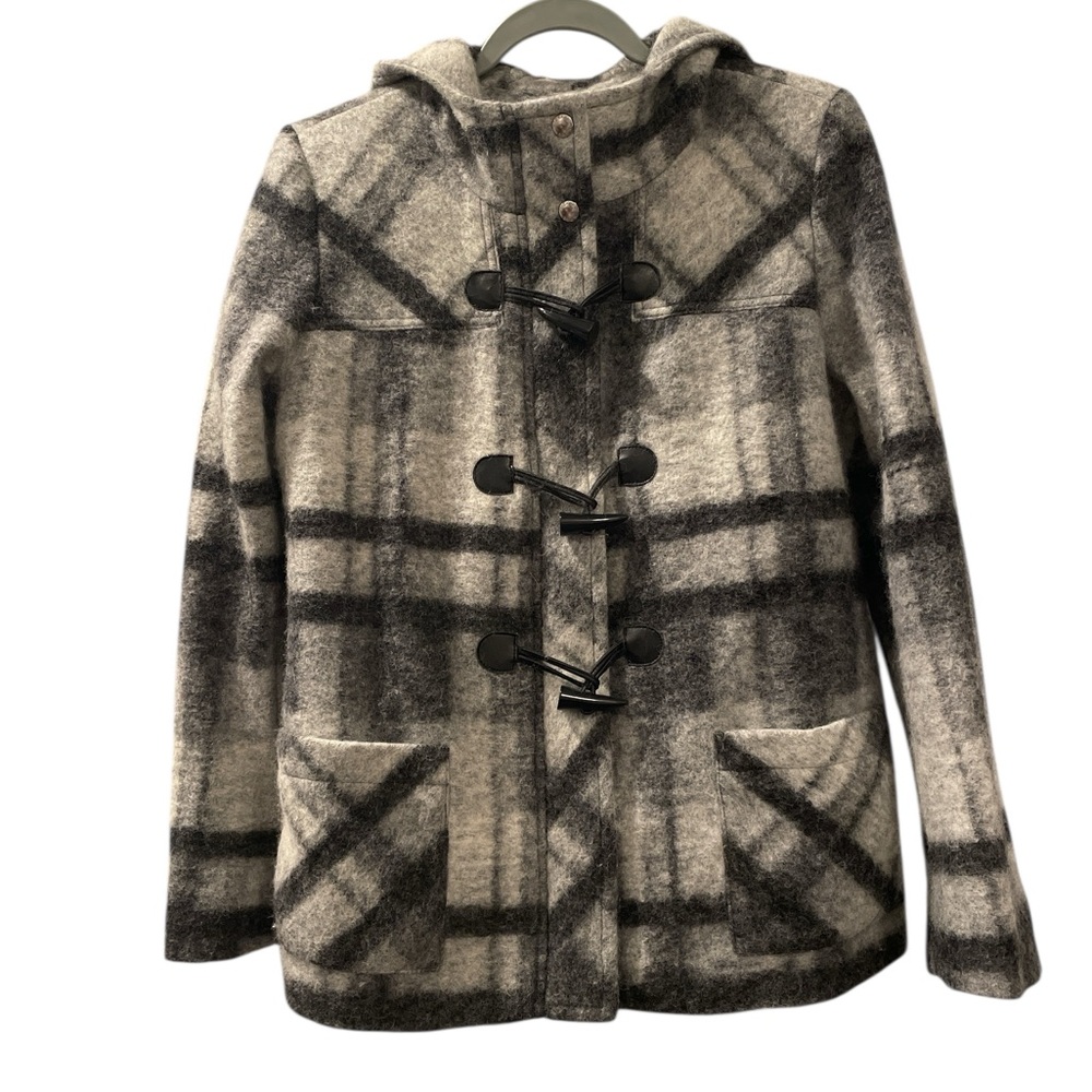 Michael Michael Kors Gray and Black Hooded Wool Coat Size 10